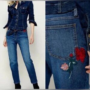 Free People Jeans Women's Size 24 Four Seasons Embroidered Rose Floral Denim